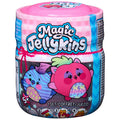 A Magic Jellykins blind bag toy container featuring a pink lid and colorful cartoon graphics of two jelly-like characters on the front label.
