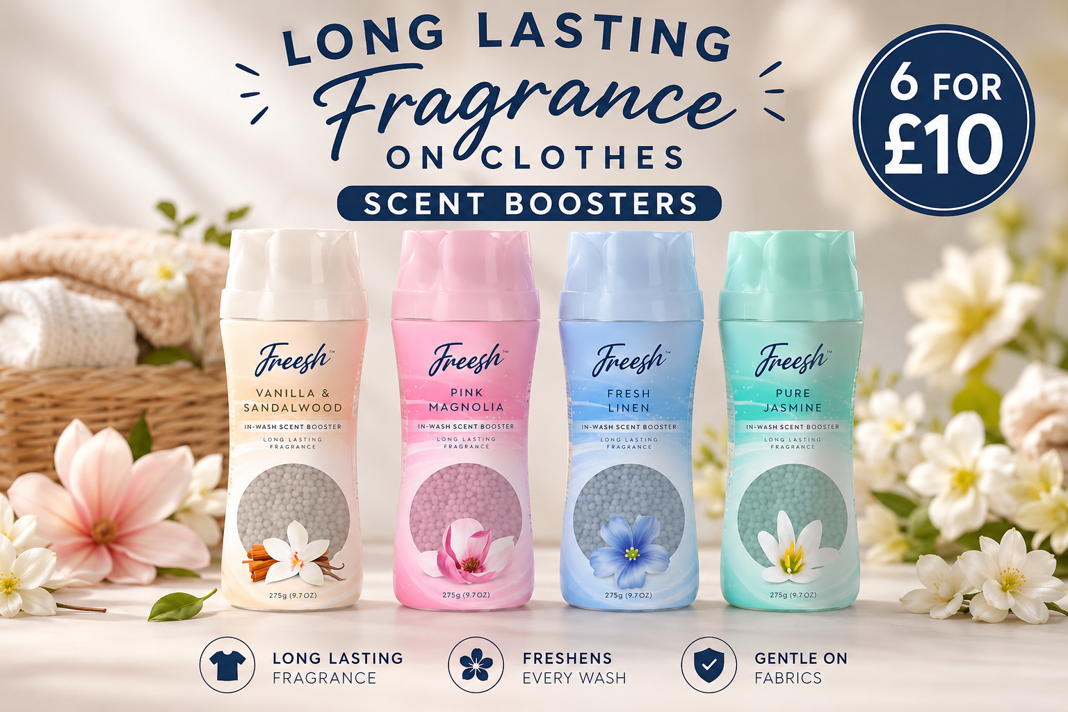 Scent Booster 275g – Long-Lasting Laundry Fragrance Fresh Linen /  Magnolia /  Jasmine /  Vanilla & Sandalwood