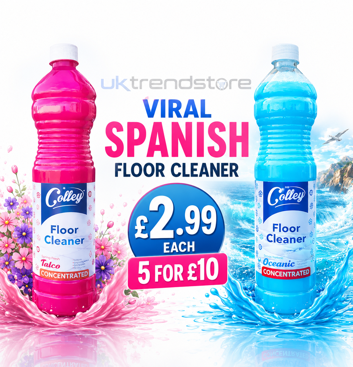 Viral Spanish Floor Cleaner 1L – Colley Concentrated Multi-Surface Floor Cleaner | Talco & Oceanic Scents