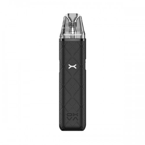 Black vape device with diamond pattern on a white background