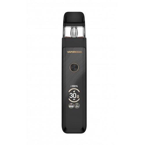 Black Vaporesso vaping device on a white background